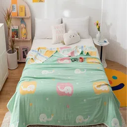 JC HOME Green & White Cartoon Characters AC Room 400 GSM Double Bed Quilt-image-15