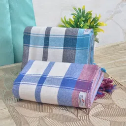 FABINALIV White & Blue 2 Striped Cotton 225 GSM Bath Towel-97