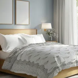 The Rajwadi Feather Light White Ethnic Motifs Pure Cotton 90 GSM AC Room Double Bed Quilt-image-85