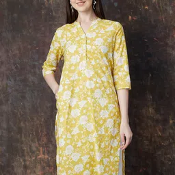 Melange by Lifestyle Women Floral Printed Daily Cotton Straight Kurta-image-75