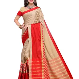 KALINI Striped Printed Zari Saree With Unsitiched Blouse Saree-image-62