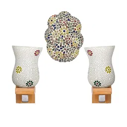 Somil Indore Mosaic Decorative Lamp Combo of Matching Wall Lamp & Blessing God Ganesh Wall Lamp, Multi Compatible with LED, Size: 12 X 12 X 22 Cm, Pack of 3.-image-80