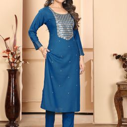 DIVASTRI Women Ethnic Motifs Embroidered Regular Kurta with Trousers & With Dupatta image 2