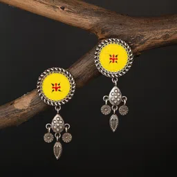 Anvik Silver-Plated Circular Shaped Oxidised Drop Earrings-15