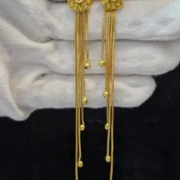 Anshenterpris Gold Plated Artificial Beaded Tasselled Floral Drop Earrings-17