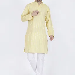 JASHNA Geometric Woven Design Thread Work Mandarin Collar Straight Kurta with Pyjamas-picture-14