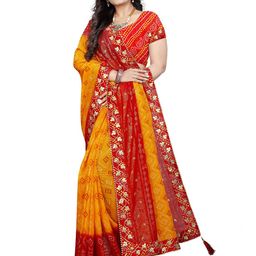 VRUNDA FASHION Bandhani Gotta Patti Pure Georgette Bandhani Saree-image-98