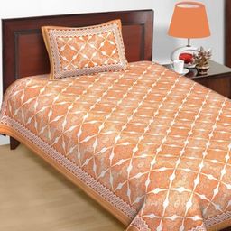 Salgia Orange & White Ethnic Motifs Printed 144 TC Single Bedsheet Sets-2.25 m x 1.45 m-image-77