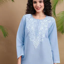PARAMOUNT CHIKAN Ethnic Motifs Embroidered Chikankari Kurti-picture-51