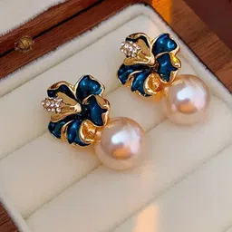 DressBerry Korean Artificial Stones Studded Floral Drop Earrings-54