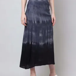 Women Washed A-line Grey, Black Skirt-image-2