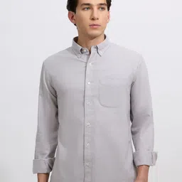 Espanshe Men Solid Button-Down Collar Pure Cotton Casual Shirt-image-13
