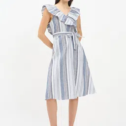 Imfashini Women Striped Ruffled Fit and Flare Knee Length Dress-picture-11