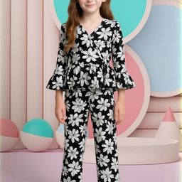 YK Girls White and Black Printed Top with Pyjamas-picture-28