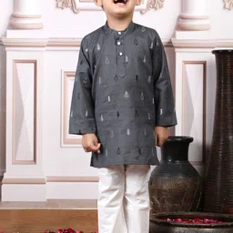 Polka Tots Boys Christmas Tree Embroidered Mandarin Collar Pure Cotton Kurta With Pyjamas-picture-22