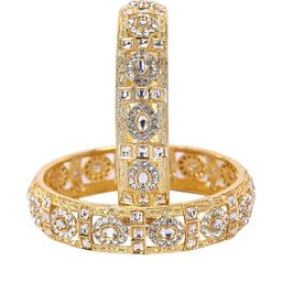 Set Of 2 Gold Plated Kundan beads with Cubic Zirconia Bangle-image-55