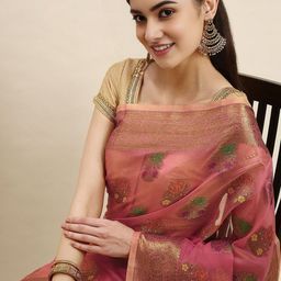 KALINI Ethnic Motifs Zari Organza Banarasi Saree-picture-38