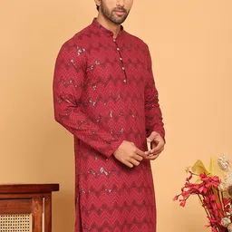 Jompers Chevron Printed Sequinned Mandarin Collar Straight Kurta-picture-29