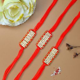 Anouk Set of 3 Stones-Studded Rakhis With Greeting Card & Roli Chawal-56