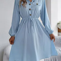 StyleCast x Revolte Solid Shirt Collar Fit & Flare Dress-image-32