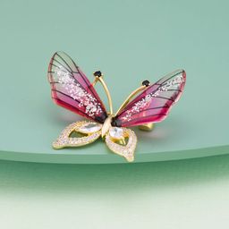 Kushal's Fashion Jewellery Gold-Plated Zircon Studded Butterfly Shaped Saree Broach Pin-image-45
