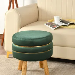 NACIA Green Round Shape Wooden Ottoman Pouffes Stool-image-76