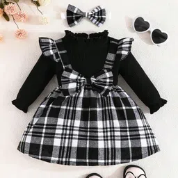 HOPZONIC Girl Checked Print Bow Fit & Flare Dress-13