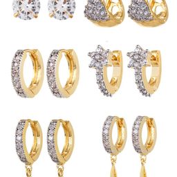 YouBella Set Of 6Gold-Plated Artificial Stones Studded Contemporary Shaped Hoop Earrings-image-58