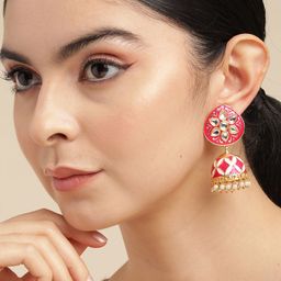 Anouk Gold Plated Artificial Stones and Beads Meenakari Dome Shaped Jhumkas Earrings-16