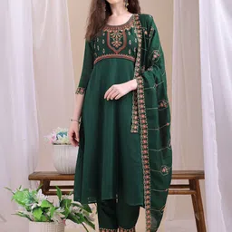 KALINI Women Ethnic Motifs Embroidered Regular Thread Work Kurta with Trousers & With Dupatta-picture-35
