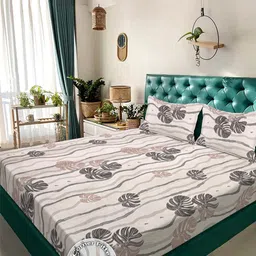 KLOTTHE Beige Floral 300 TC King Bedsheet with 2 Pillow Covers-picture-28