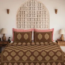 BED-SHEET.COM Brown Floral Printed 240 TC Cotton King Bedsheet Set 2.74 m x 2.74 m-50