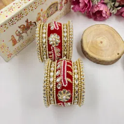 Wedding Chuda by Hitesh Bangles Set Of 14 Stone-Studded and Beaded Wedding Bangle Set image 3