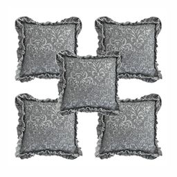 Luxmi Cotton Fabrics Grey 5 Pieces Floral Square Cushion Covers-image-63