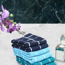 Aura 6-Pcs Blue & White Printed Pure Cotton Super Absorbent & Quick Dry Hand Towels-43