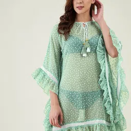 The Kaftan Company Women Self Design Sheer Mini Kaftan Coverup-image-91