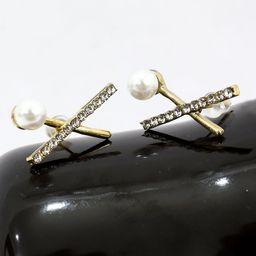 VAGHBHATT Gold-Plated Stainless Steel Stone Studded & Pearls Beaded X Shaped Studs-53