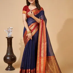AMRUTKALA SAREES Woven Design Zari Saree With Blouse Piece-image-7
