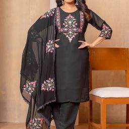 KALINI Floral Yoke Design Thread Work Georgette Straight Kurta With Trousers & Dupatta-picture-35