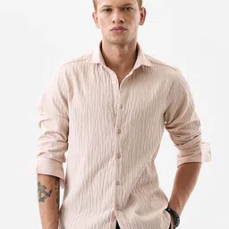 Snitch Men Slim FitTextured Spread Collar Casual Shirt-picture-44