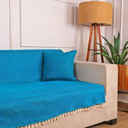 STITCHNEST Blue Jute 3 Seater Sofa Cover-image-36