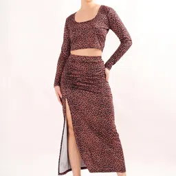 clobug Animal Printed Round Neck Top With Slit Skirt-image-42