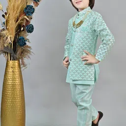 ahhaaaa Sequin Printed Sherwani Set With Maala image 4