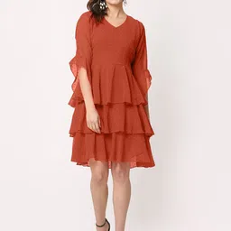 FLOREOS Bell Sleeve Layered Georgette Fit & Flare Dress-picture-7