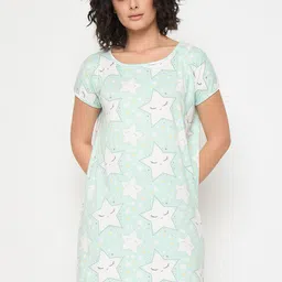 Camey Women Printed Round Neck Short Sleeves Knee Length Nightdress-picture-57