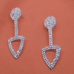 SAJOGO Silver-Plated Rhinestone Studded Geometric Drop Earrings-image-33