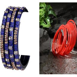 Somil Combo Glass Bangles For Women Combo Of 2 Set, Blue, Red-image-69