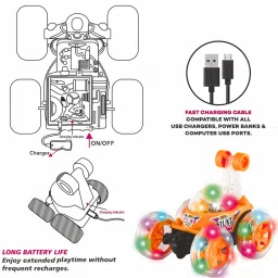 fenterprises Rechargeable Rotating&Rolling Big Stunt Racing Car Toy Music & Light image 3