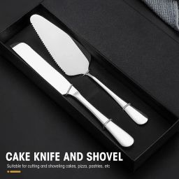 2 Pcs Silver Cake Cutting Knife and Server Set Pie Spatula For Wedding Gift Stainless Steel Cake Server-3