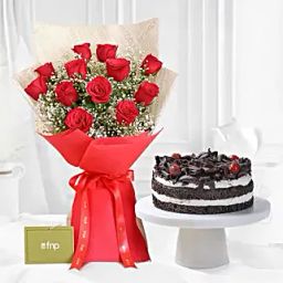 Confetti Of Love Red Roses Bouquet Black Forest Cake-32